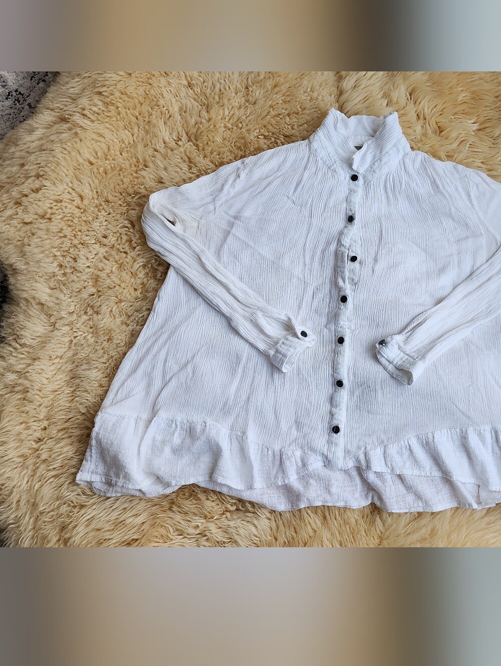 Free People White Ruffle Long Sleeve Blouse